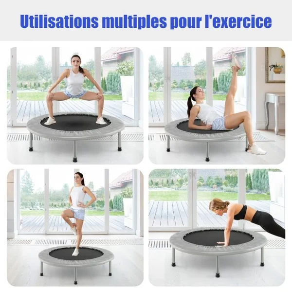 Trampoline de Fitness Pliable Ø95,5CM pour Intérieur et Extérieur pour Adultes et Enfants Charge Max 150KG Bleu/Gris/Rose/Rouge