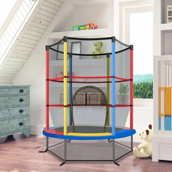 Trampoline de Jardin pour Enfants Ø165CM avec Filet de Protection121cm Appuis de Ressorts et Structure en Acier Bleu/Rouge/Vert/Coloré/Rose