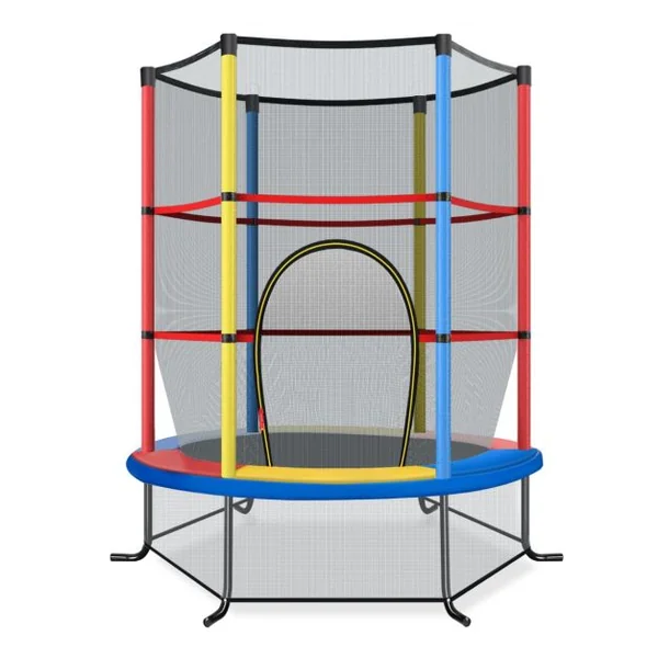 Trampoline de Jardin pour Enfants Ø165CM avec Filet de Protection121cm Appuis de Ressorts et Structure en Acier Bleu/Rouge/Vert/Coloré/Rose