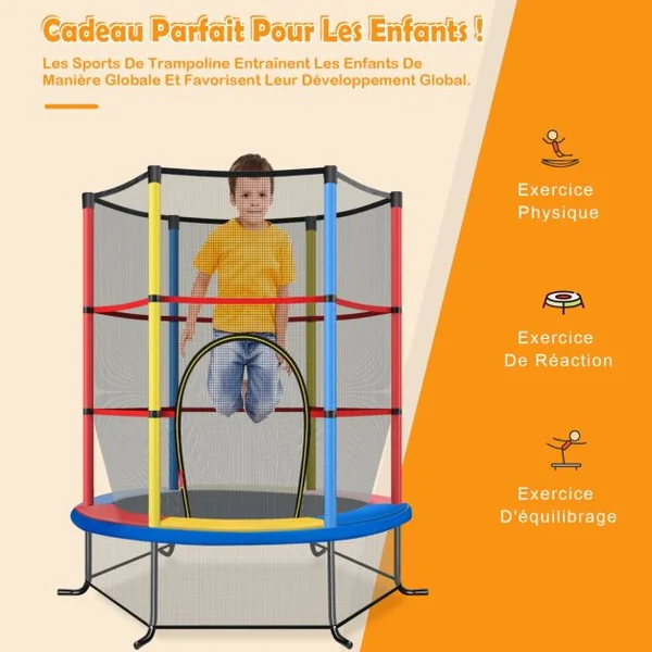 Trampoline de Jardin pour Enfants Ø165CM avec Filet de Protection121cm Appuis de Ressorts et Structure en Acier Bleu/Rouge/Vert/Coloré/Rose