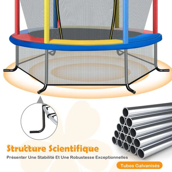 Trampoline de Jardin pour Enfants Ø165CM avec Filet de Protection121cm Appuis de Ressorts et Structure en Acier Bleu/Rouge/Vert/Coloré/Rose