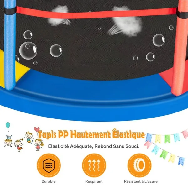 Trampoline de Jardin pour Enfants Ø165CM avec Filet de Protection Appuis de Ressorts et Structure en Acier Bleu/Coloré/Rouge/Vert/Rose
