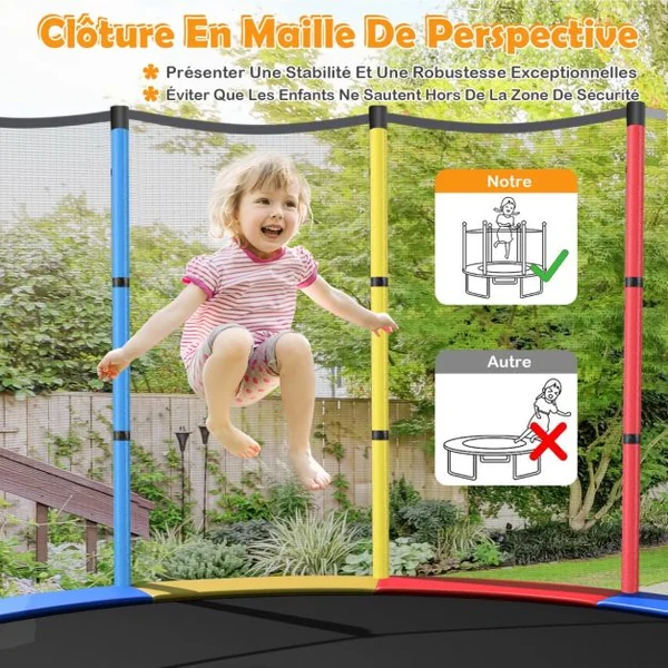 Trampoline de Jardin pour Enfants Ø165CM avec Filet de Protection Appuis de Ressorts et Structure en Acier Bleu/Coloré/Rouge/Vert/Rose