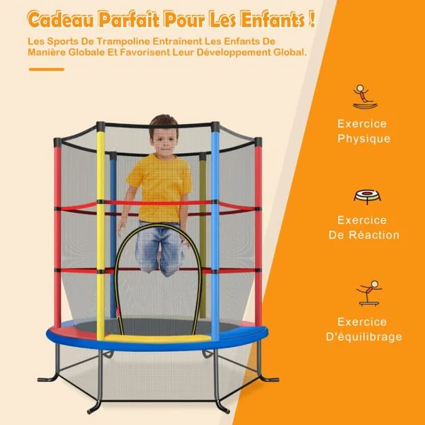 Trampoline de Jardin pour Enfants Ø165CM avec Filet de Protection Appuis de Ressorts et Structure en Acier Bleu/Coloré/Rouge/Vert/Rose