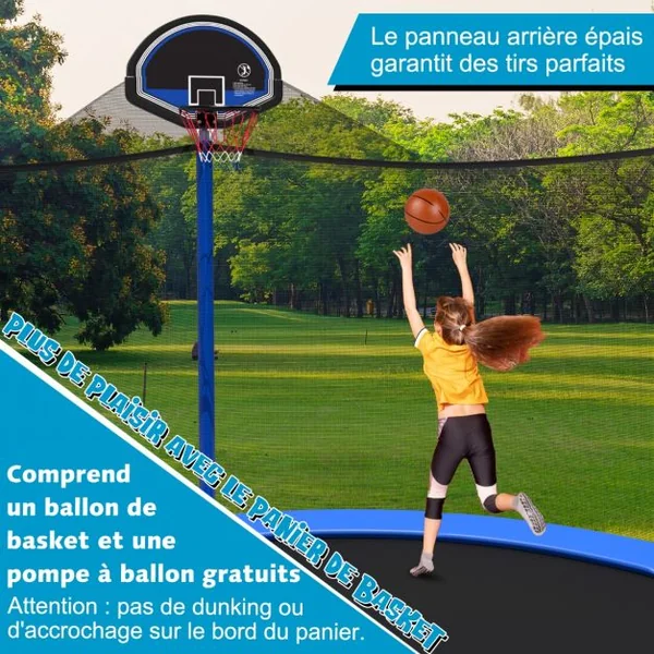 Trampoline d'Extérieur Ø366 cm Trampoline avec Panier de Basket Filet de Protection Trampoline pour Enfants et Adultes