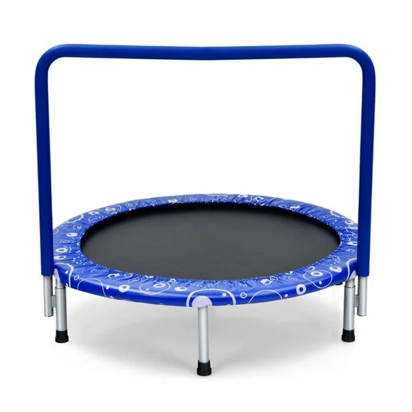 Trampoline Enfants Pliable Ø 92 cm avec Housse de Sécurité Matelassée et Poignée Recouverte Intérieur 150 KG Rose+Noir/Bleu+Noir/Jaune+Noir
