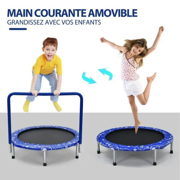 Trampoline Enfants Pliable Ø 92 cm avec Housse de Sécurité Matelassée et Poignée Recouverte Intérieur 150 KG Rose+Noir/Bleu+Noir/Jaune+Noir