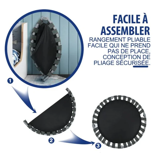 Trampoline Enfants Pliable Ø 92 cm avec Housse de Sécurité Matelassée et Poignée Recouverte Intérieur 150 KG Rose+Noir/Bleu+Noir/Jaune+Noir