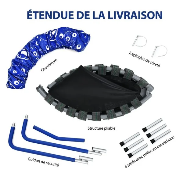 Trampoline Enfants Pliable Ø 92 cm avec Housse de Sécurité Matelassée et Poignée Recouverte Intérieur 150 KG Rose+Noir/Bleu+Noir/Jaune+Noir