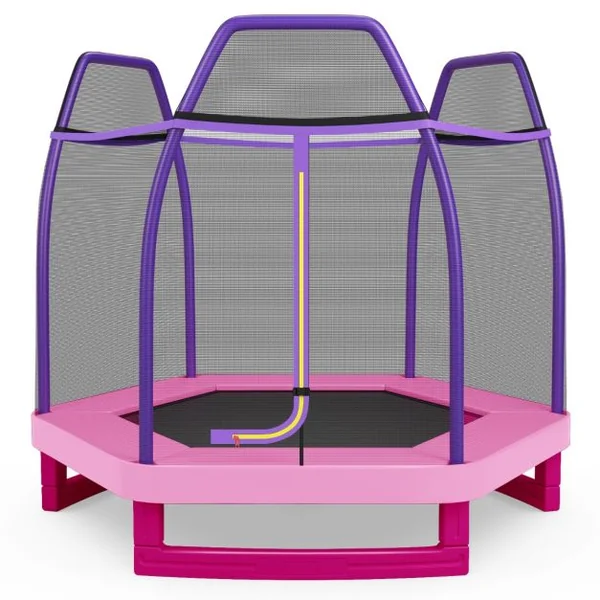 Trampoline Enfants φ223CM avec Filet de Sécurité Respirant 36 Ressorts Protégés Structure Acier Galvanisé Tapis de Saut PP Bleu/Jaune/Orange/Rose/Vert