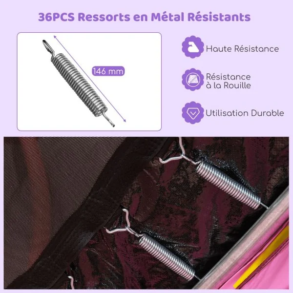 Trampoline Enfants φ223CM avec Filet de Sécurité Respirant 36 Ressorts Protégés Structure Acier Galvanisé Tapis de Saut PP Bleu/Jaune/Orange/Rose/Vert