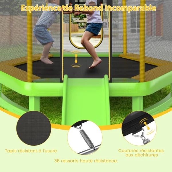 Trampoline Extérieur Ø 223cm Enfants avec Toboggan & Echelle avec Filet de Sécurité 20 Balles 2 Portes en U Charge 270kg pour 2-3 Enfants de 3 Ans+ Bleu