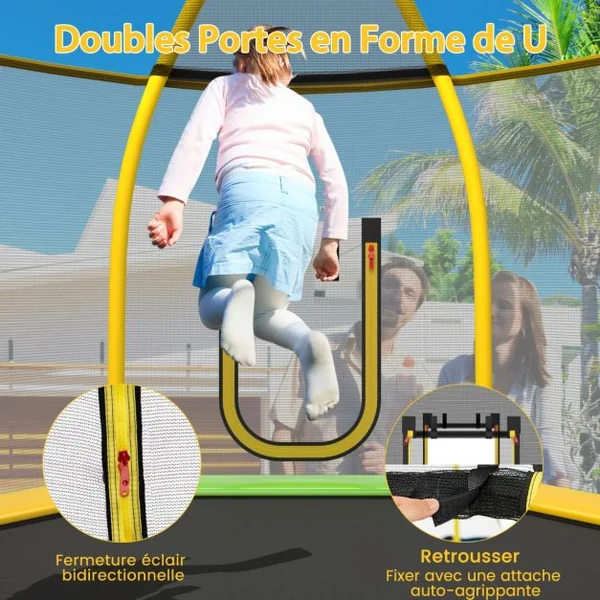 Trampoline Extérieur Ø 223cm Enfants avec Toboggan & Echelle avec Filet de Sécurité 20 Balles 2 Portes en U Charge 270kg pour 2-3 Enfants de 3 Ans+ Bleu