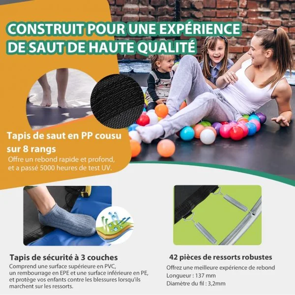 Trampoline Extérieur Ø 2,44 m avec Filet de Protection Panier de Basket Coussin de Sécurité Echelle 2 Marches Tapis de Saut