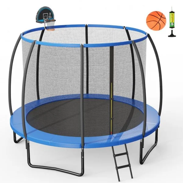 Trampoline Extérieur Ø 3,05 m avec Filet de Protection Panier de Basket Coussin de Sécurité Echelle 2 Marches Tapis de Saut