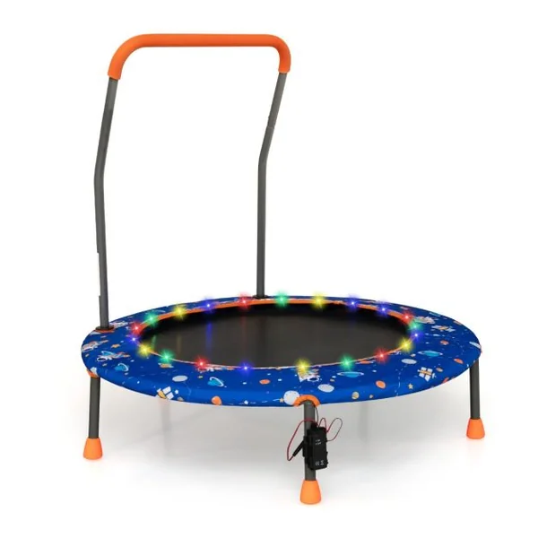 Trampoline pour Enfants Ø92CM Lumineux avec Poignée Amovible Charge 25KG pour Sports de Saut Intérieur Extérieur Bleu