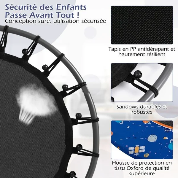 Trampoline pour Enfants Ø92CM Lumineux avec Poignée Amovible Charge 25KG pour Sports de Saut Intérieur Extérieur Bleu