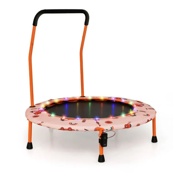 Trampoline pour Enfants Ø92CM Lumineux avec Poignée Amovible Charge 25KG pour Sports de Saut Intérieur Extérieur Orange
