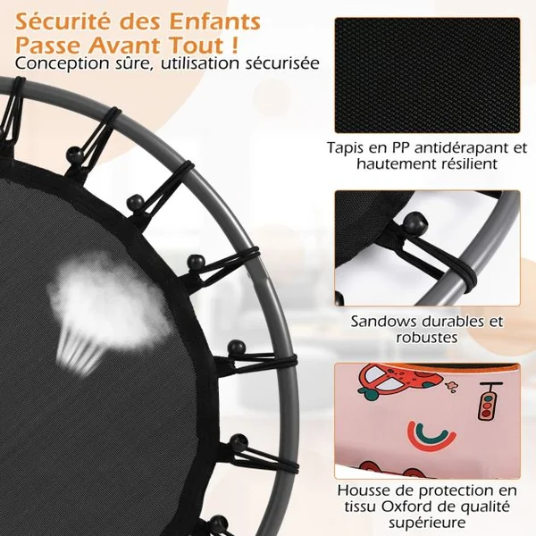 Trampoline pour Enfants Ø92CM Lumineux avec Poignée Amovible Charge 25KG pour Sports de Saut Intérieur Extérieur Orange