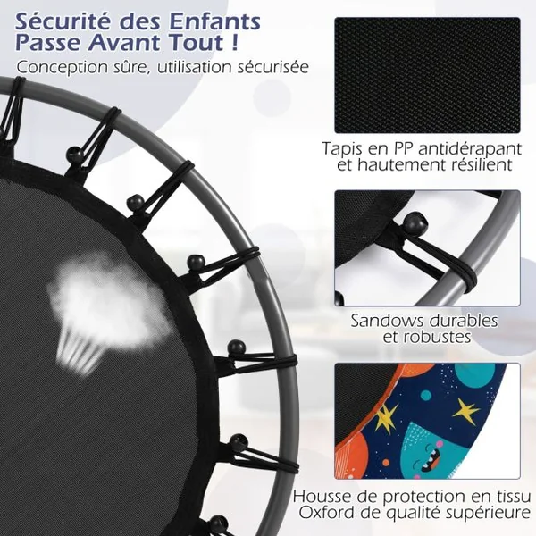 Trampoline pour Enfants Ø92CM Lumineux avec Poignée Amovible Charge 25KG pour Sports de Saut Intérieur Extérieur