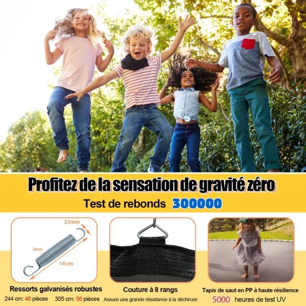 Trampoline pour Enfants Ø 244cm en Forme de Fleur avec Filet de Protection Coussin de Sécurité et Cadre en Métal Galvanisé Jaune