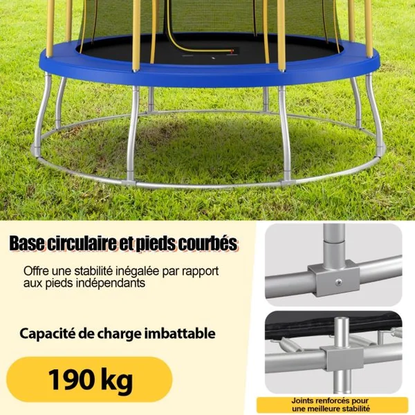 Trampoline pour Enfants Ø 244cm en Forme de Fleur avec Filet de Protection Coussin de Sécurité et Cadre en Métal Galvanisé Jaune
