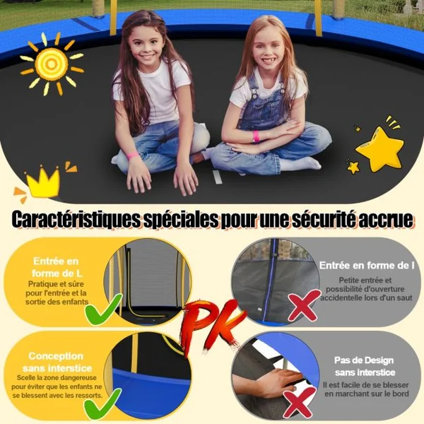 Trampoline pour Enfants Ø 244cm en Forme de Fleur avec Filet de Protection Coussin de Sécurité et Cadre en Métal Galvanisé Jaune