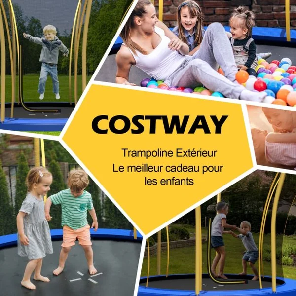 Trampoline pour Enfants Ø 244cm en Forme de Fleur avec Filet de Protection Coussin de Sécurité et Cadre en Métal Galvanisé Jaune