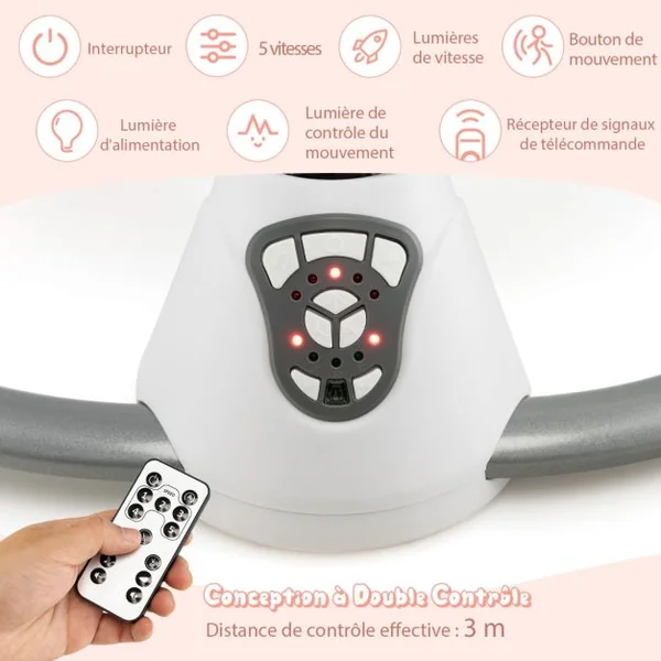 Transat Bébé Électrique 5 Amplitudes de Balançoire Balancelle pour Bébé 0-6 Mois avec Musique 2 Jouets Minuterie Rose