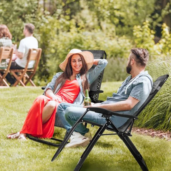Transat Jardin Extérieur Capacité 227 KG Chaise Longue Pliante Cadre en Métal Repose-Pied Tissu Teslin Respirant Gris