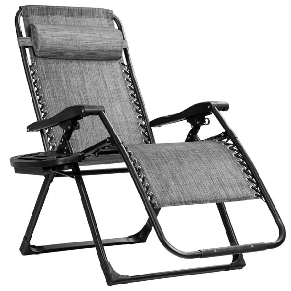 Transat Jardin Extérieur Capacité 227 KG Chaise Longue Pliante Cadre en Métal Repose-Pied Tissu Teslin Respirant Gris