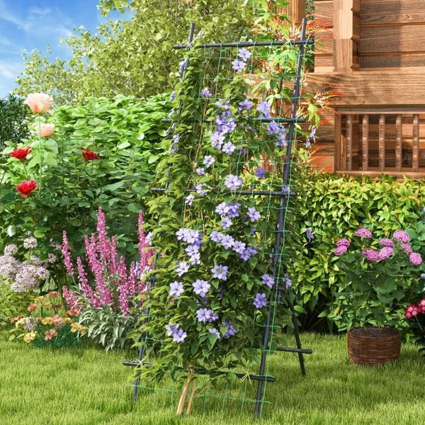 Treillis de Jardin Cadre en Métal en Forme de A Filet de Protection Capuchons Inférieurs Pointus Plantes Grimpantes Noir
