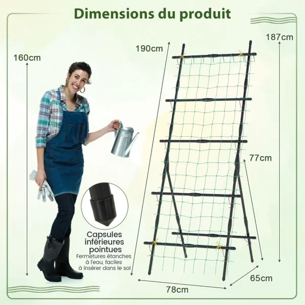 Treillis de Jardin Cadre en Métal en Forme de A Filet de Protection Capuchons Inférieurs Pointus Plantes Grimpantes Noir