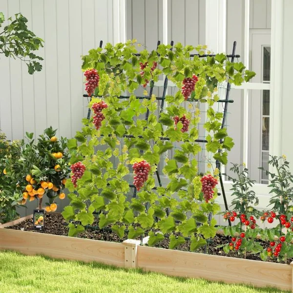 Treillis de Jardin Cadre en Métal en Forme de A Filet de Protection Capuchons Inférieurs Pointus Plantes Grimpantes Noir
