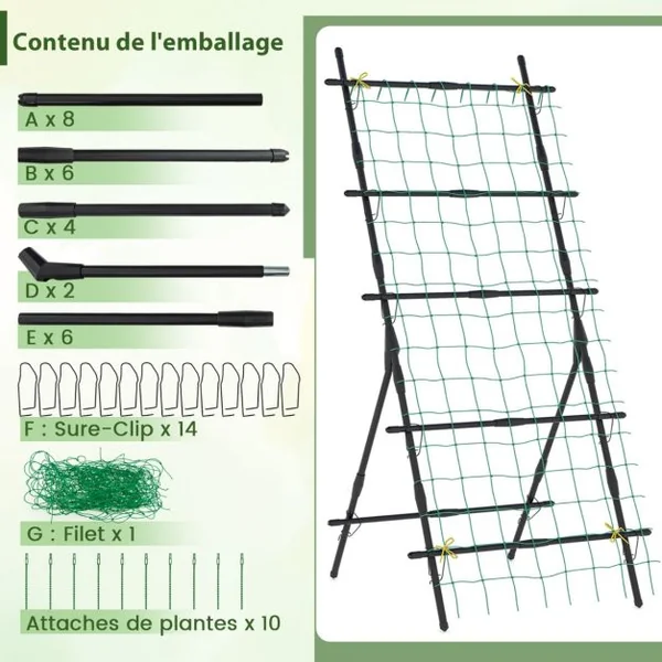 Treillis de Jardin Cadre en Métal en Forme de A Filet de Protection Capuchons Inférieurs Pointus Plantes Grimpantes Noir