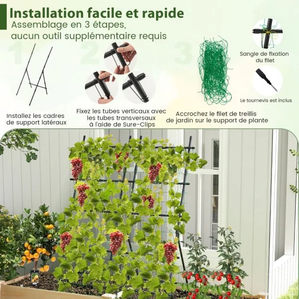 Treillis de Jardin Cadre en Métal en Forme de A Filet de Protection Capuchons Inférieurs Pointus Plantes Grimpantes Noir