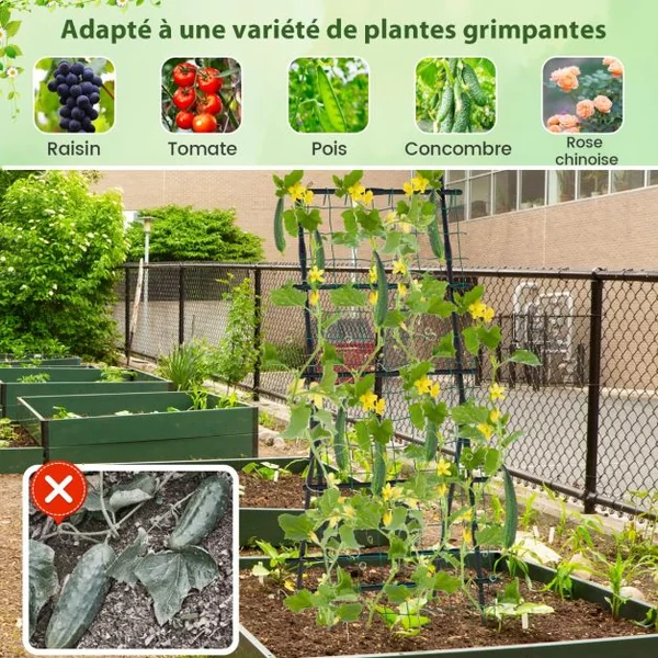 Treillis de Jardin Cadre en Métal en Forme de A Filet de Protection Capuchons Inférieurs Pointus Plantes Grimpantes Noir