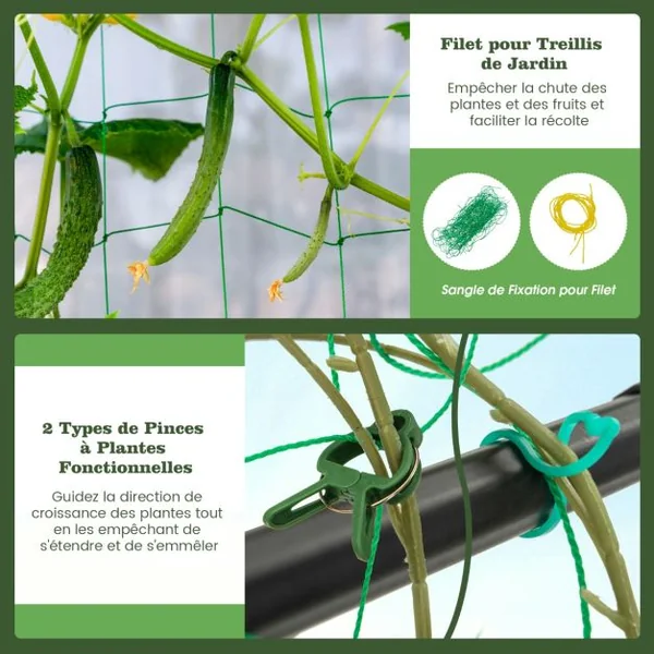 Treillis de Jardin en Métal Forme Réglable Filet de Protection Clips-pince Textures Antidérapantes Plantes Grimpantes Noir