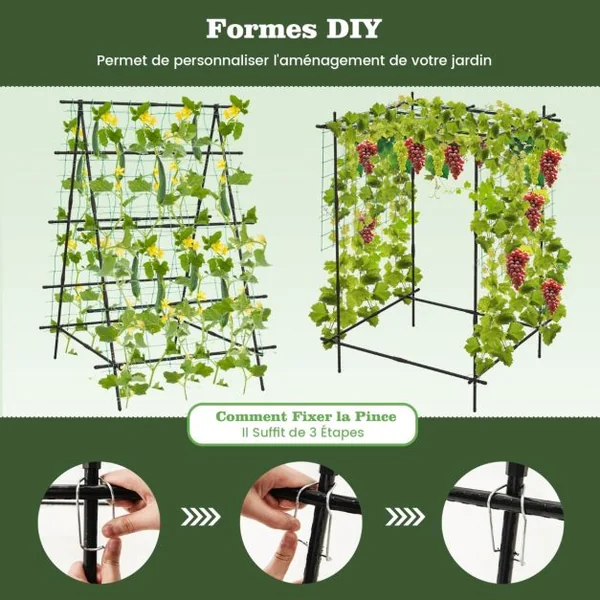 Treillis de Jardin en Métal Forme Réglable Filet de Protection Clips-pince Textures Antidérapantes Plantes Grimpantes Noir
