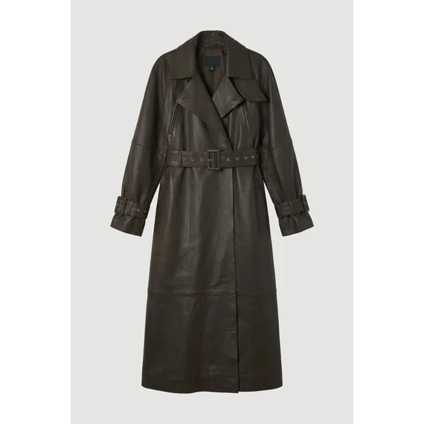 Trench-coat En Cuir Avec Ceinture