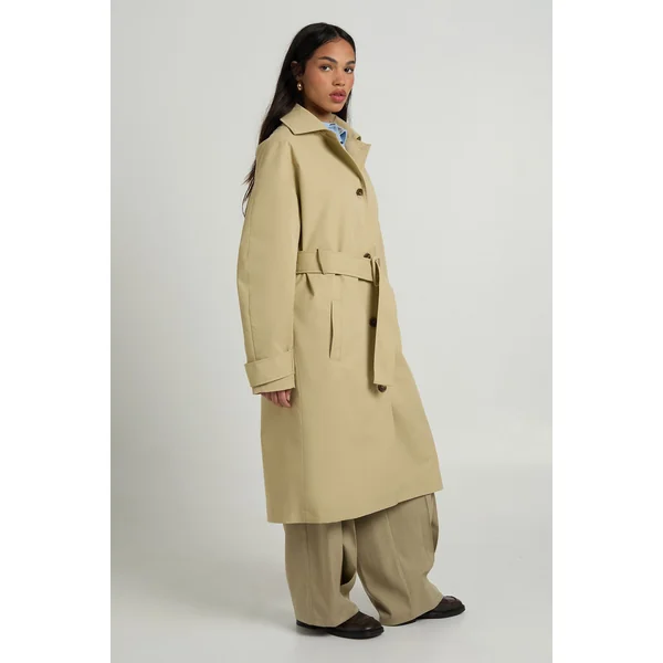 Trench-coat Long Boutonné Avec Ceinture