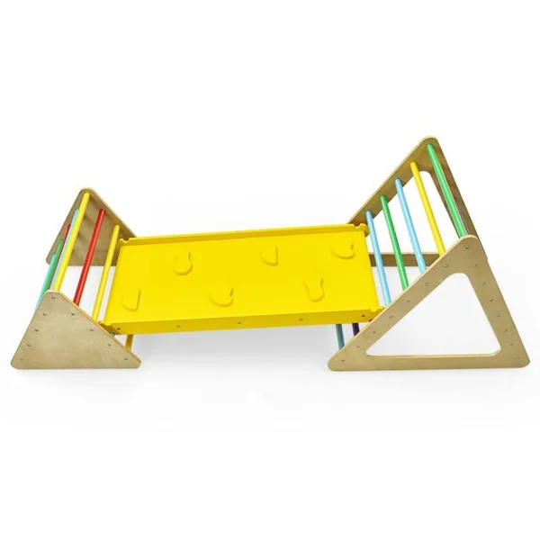 Triangle d'Escalade 3-en-1 pour Enfants avec 2 Échelles Triangle Rampe Réversible pour Grimper et Glisser en Bois Naturel