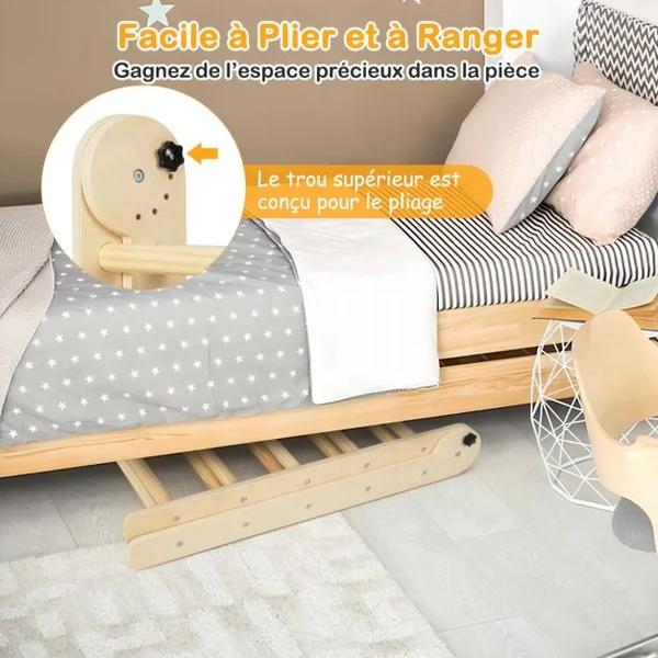 Triangle d’Escalade Montessori Pliable avec Rampe Double Face Échelle Triangulaire avec Hauteur Réglable pour 3 Ans+ Naturel/Coloré