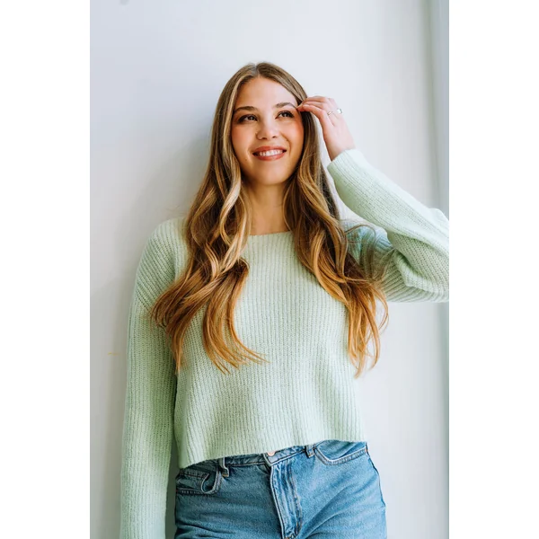 Tricot en laine ÉMILY - vert menthe