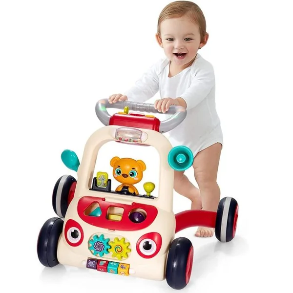 Trotteur 2 en 1 pour Bébé Evolutif Trotteur Pousseur Interactif Apprendre à Marcher Educatif pour Garçon et Fille 9 Mois et +