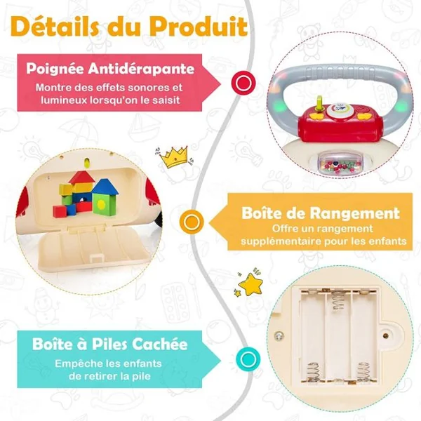 Trotteur 2 en 1 pour Bébé Evolutif Trotteur Pousseur Interactif Apprendre à Marcher Educatif pour Garçon et Fille 9 Mois et +