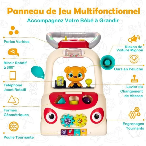 Trotteur 2 en 1 pour Bébé Evolutif Trotteur Pousseur Interactif Apprendre à Marcher Educatif pour Garçon et Fille 9 Mois et +
