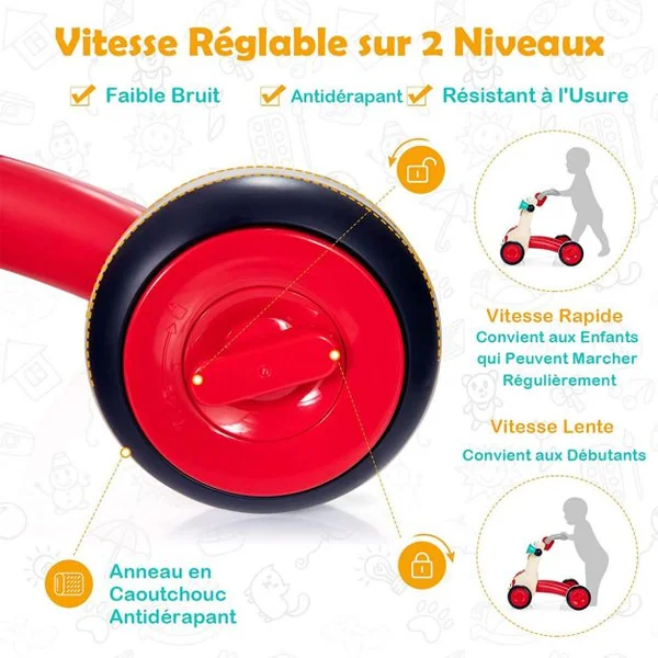 Trotteur 2 en 1 pour Bébé Evolutif Trotteur Pousseur Interactif Apprendre à Marcher Educatif pour Garçon et Fille 9 Mois et +