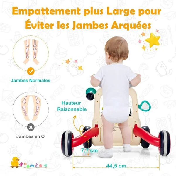 Trotteur 2 en 1 pour Bébé Evolutif Trotteur Pousseur Interactif Apprendre à Marcher Educatif pour Garçon et Fille 9 Mois et +