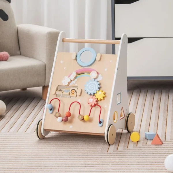 Trotteur en Bois pour Bébé Jouet d'Apprentissage de Marche Centre d'Activités 7-1 Développe la Motricité Stimule la Créativité Blanc